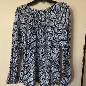 Lilly Pulitzer Blue and White Leaf Print Blouse